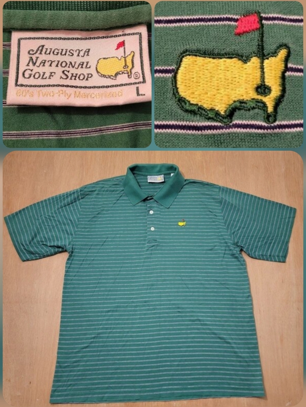 VTG The Masters Golf Polo Shirt  Augusta National Shop Large Men's Green Stripe